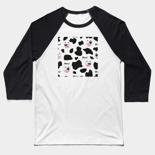 Cute cow Moo face black white Baseball T-Shirt by GULSENGUNEL